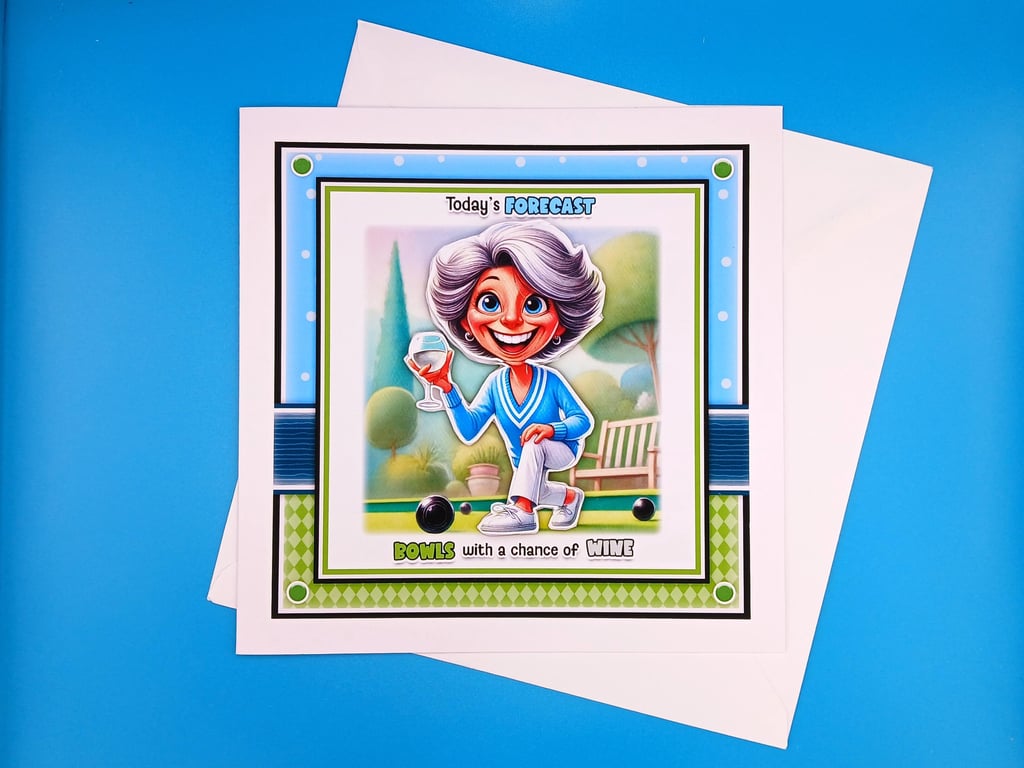 Funny Bowling Birthay Card, 8x8inches, 20x20cms, 