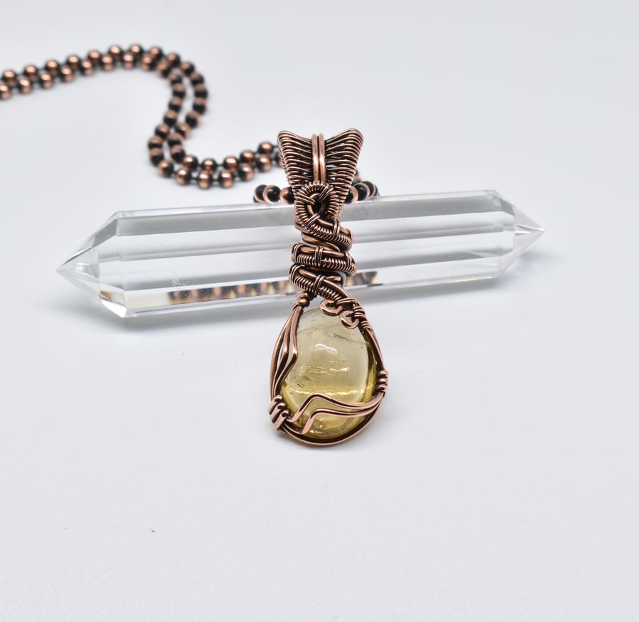 Citrine and Copper Dainty Wire Wrapped One od a Kind Pendant