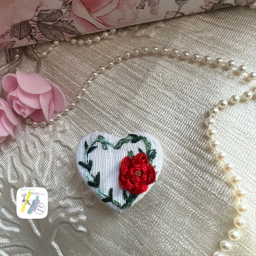 Hand Embroidered Brooch, Red rose brooch, Valentine s Day gift , gift for her, 3