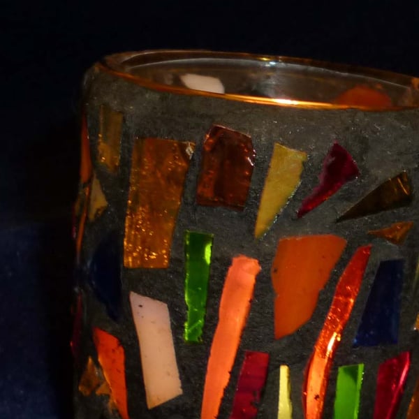 Handmade stained glass t-light holder votive small - mixed & black