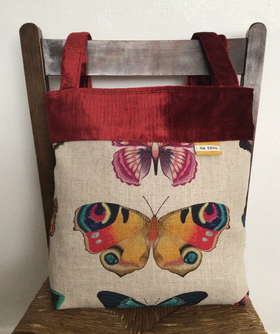 Butterfly and Red Velour Cloth Tote Bag