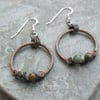 Oxidised Copper Hoops African Turquoise Sterling Silver  Dangle Earrings