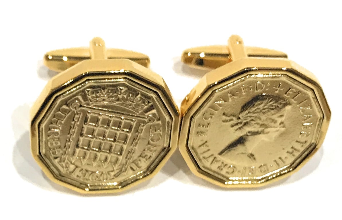 1960 Threepence 3d 65th birthday Cufflinks - Original 1960 threepence coin cuff