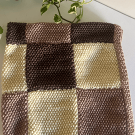 hand knitted brown,neutral patchwork blanket