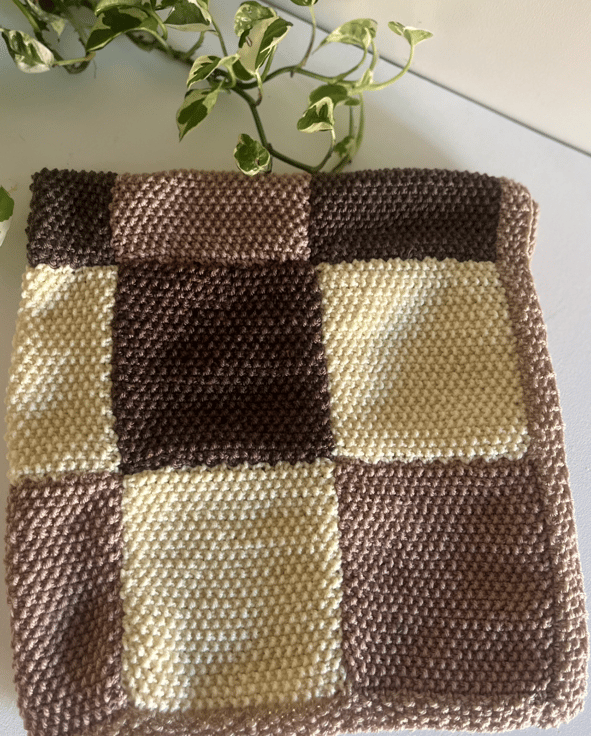 hand knitted brown,neutral patchwork blanket Folksy