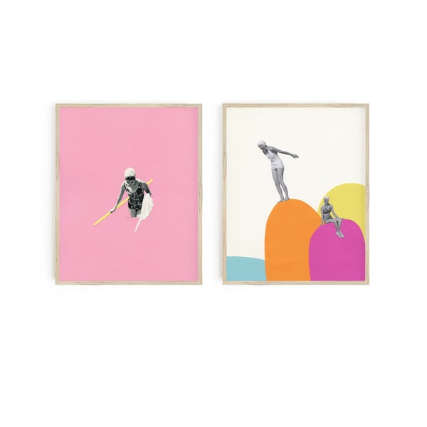 Swimming Coastal Art Print Set - Swim