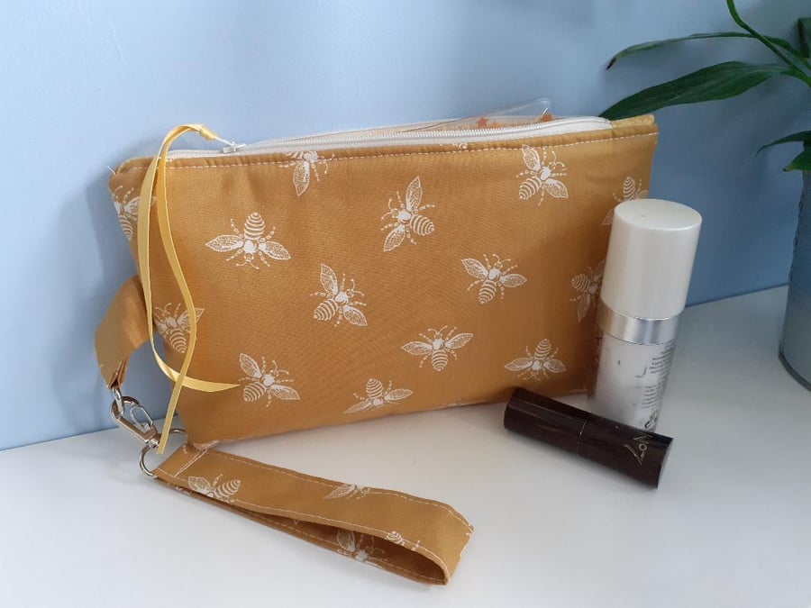 Large Handmade Busy Bee Toiletries-Makeup Bag