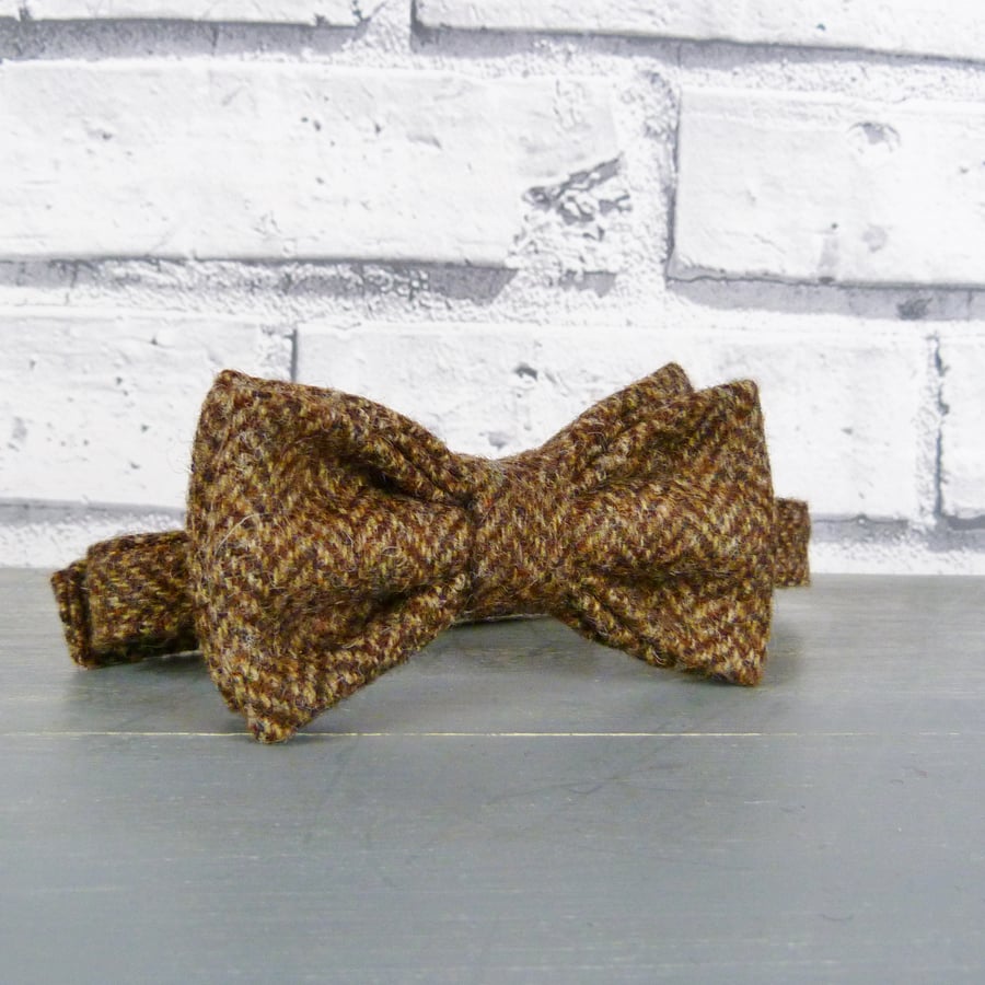 Boys Bow Tie - Brown Yorkshire Herringbone Tweed 