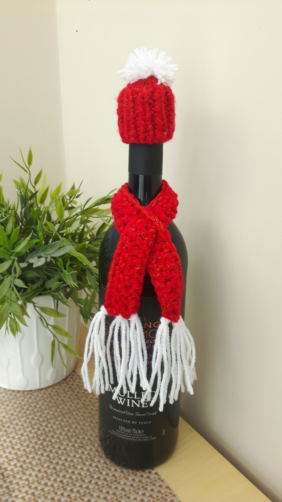 Red & White Wine Bottle Hat & Scarf