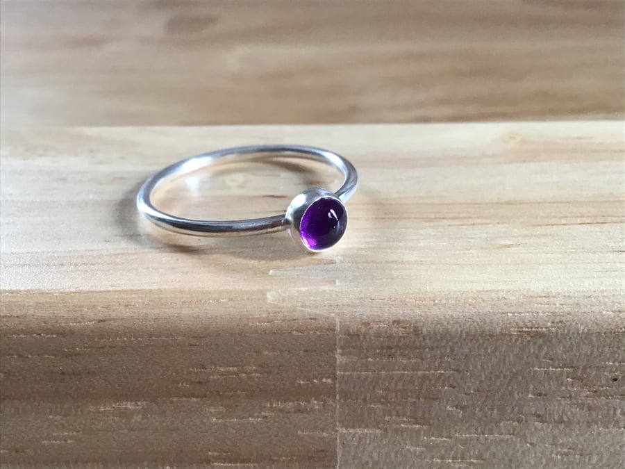 Amethyst dark purple Sterling and Fine silver dainty gemstone ring