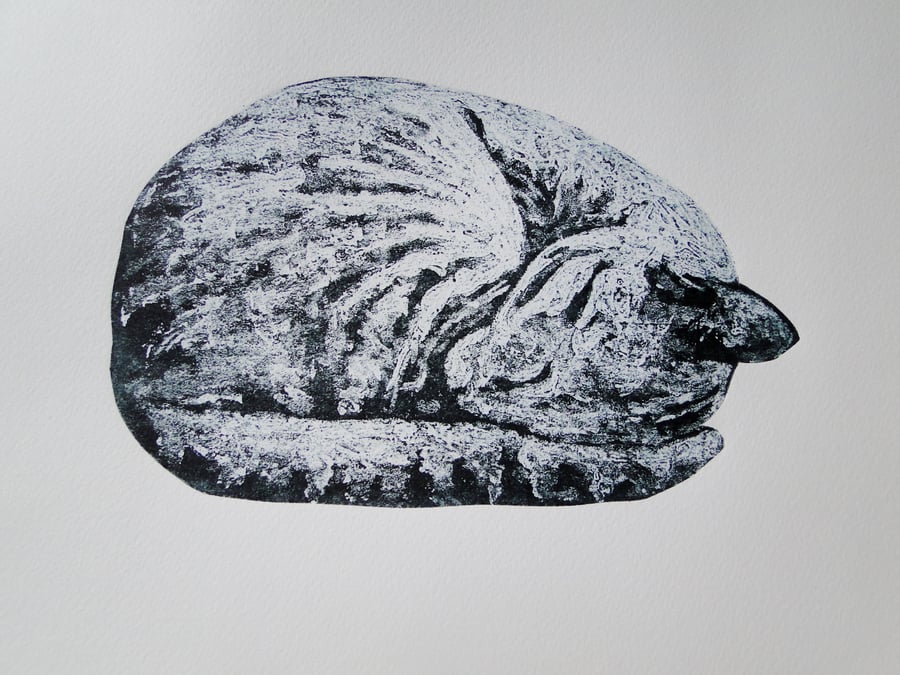Sleeping Cat Limited Edition Collagraph Print