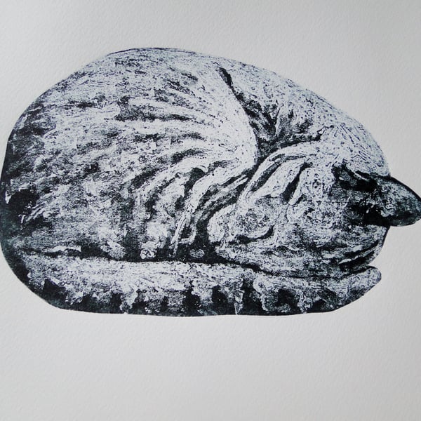 Sleeping Cat Limited Edition Collagraph Print