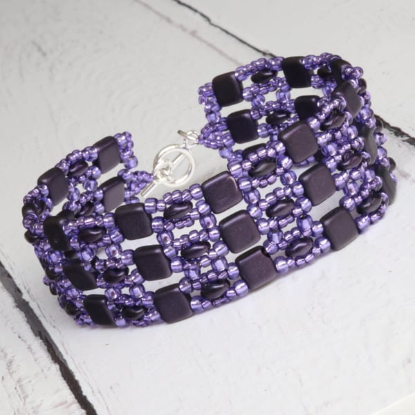 Purple Beaded Cuff Bracelet