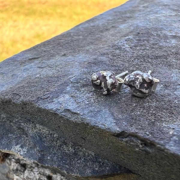  Recycled  Silver Pebble Stud Earrings