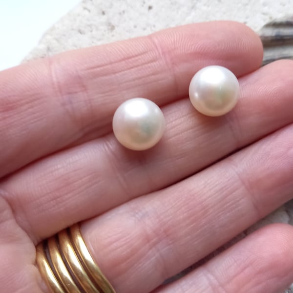 10-11mm Ivory White Freshwater Pearl Earrings with Sterling Silver
