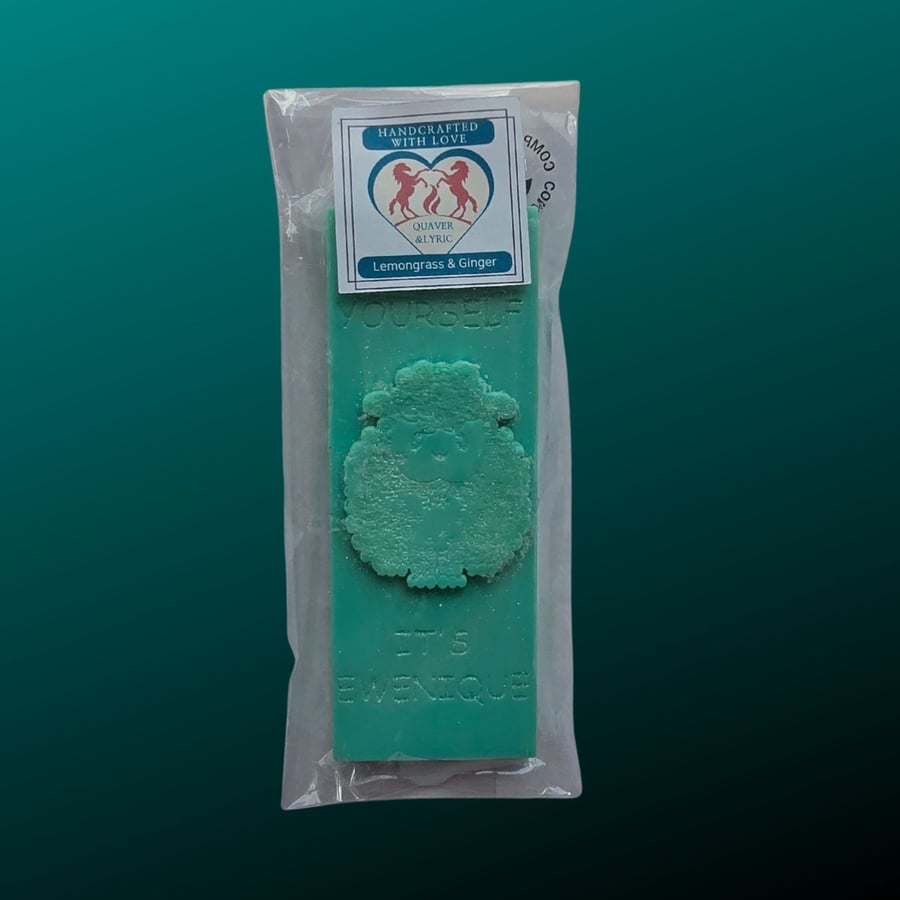 Scented Soy Wax Melt Bar Ewenique Sheep Design Lemongrass and Ginger Gift