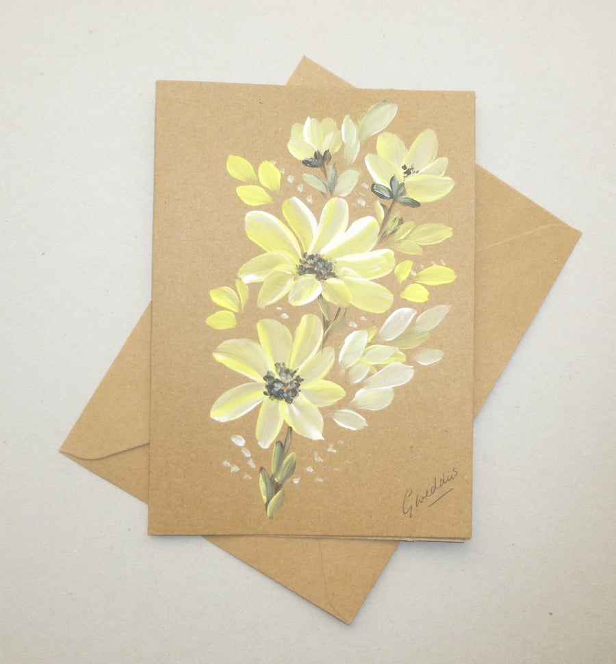 recycled hand painted floral blank greetings card ( ref FA 66 G1 )
