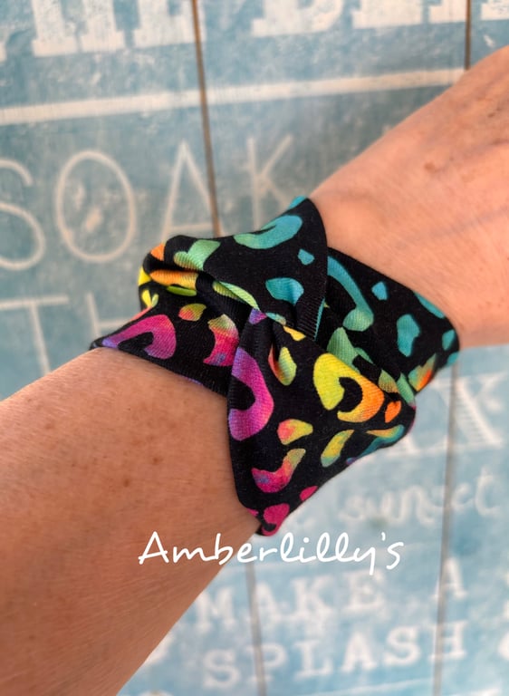 Wide cuff bracelet in leopard print design repurposed 