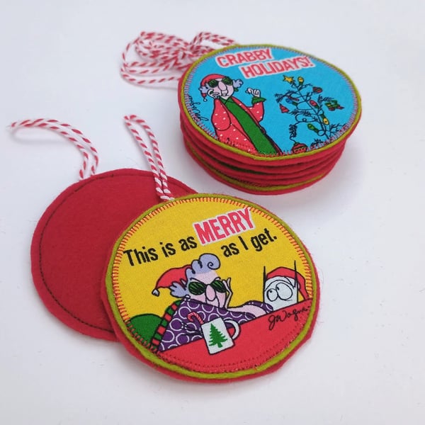 Christmas Decoration cartoon woman with humorous phrases - hanging ornament