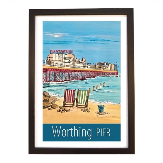 Worthing Pier travel poster print by Artist Susie West