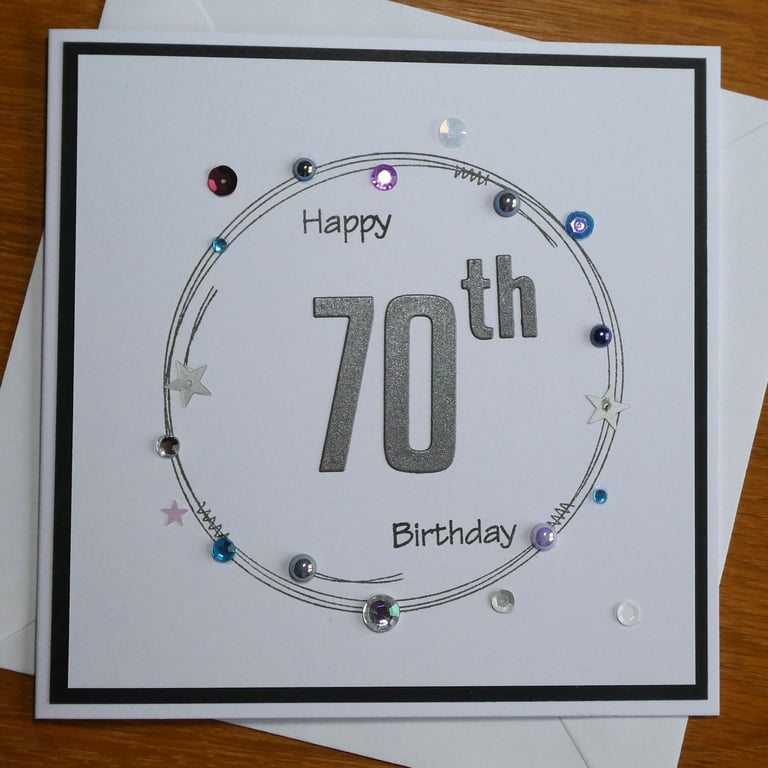 70th Birthday Card - Silver Grey Wreath Design 