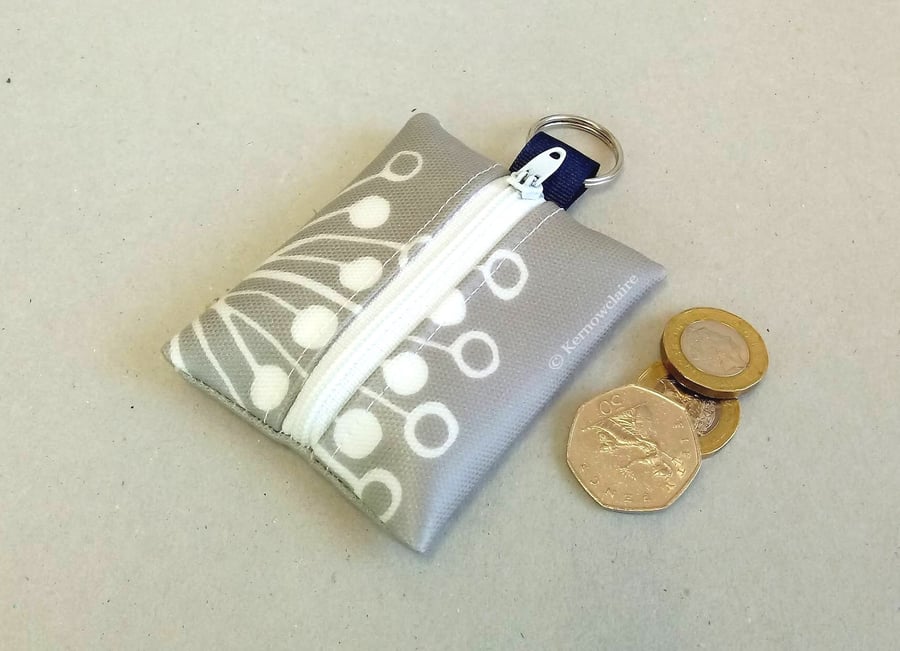 Grey mini coin purse key ring, Lip Vaseline holder