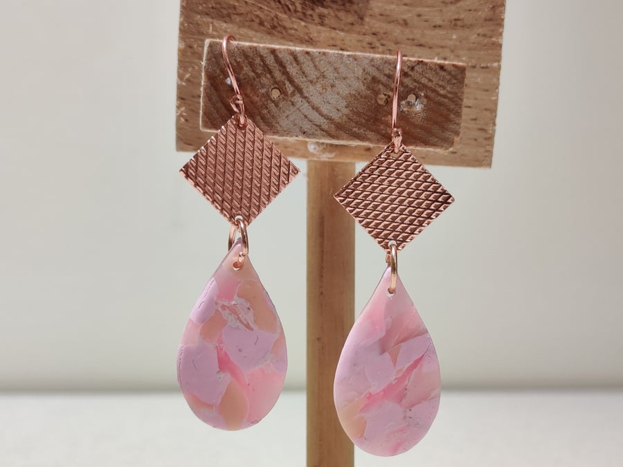 Pink mosaic earrings  rose gold 