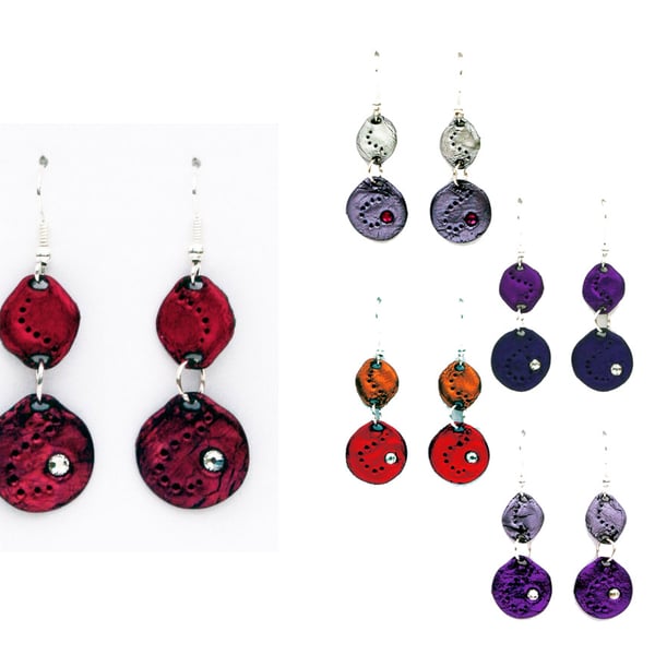Dangly circle earrings (purples & reds)