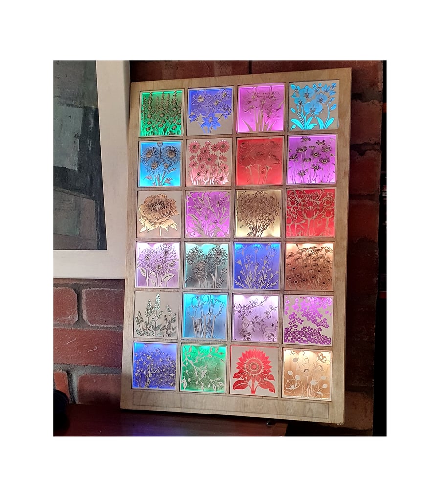Beautiful Multi-panel wooden Light Art. Customisable. Made to order! App control