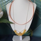 Yellow jade layered faux ribbon necklace 