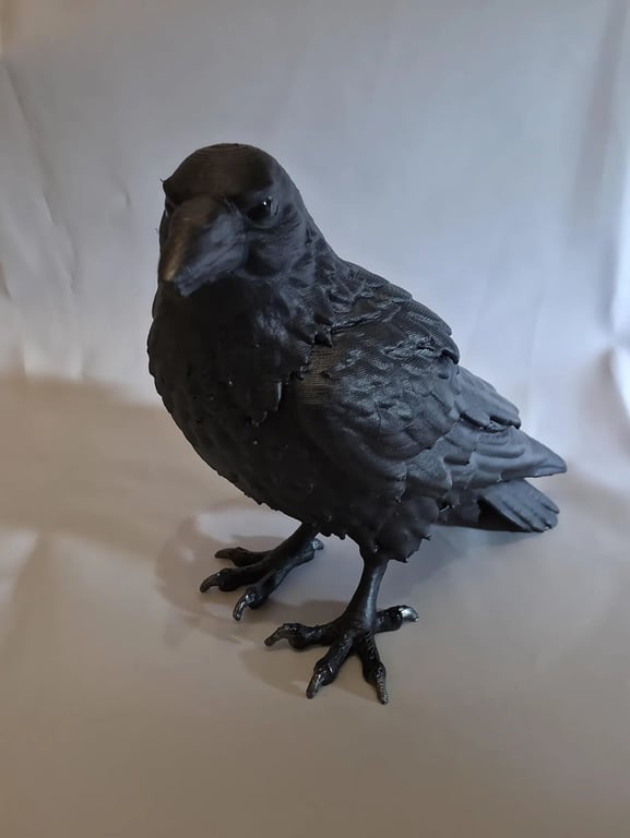 Raven Figurine Black PLA Bird Statue Resin Eyes Shelf Ornament 10cm