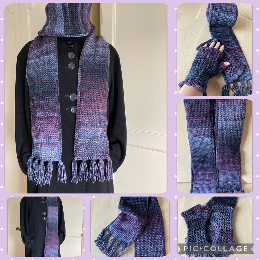 Tunisian crochet scarf blueberry scarf cosy scarf gift