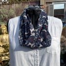 Upcycled Woodland Infinity Scarf - Navy Animal Print Cowl