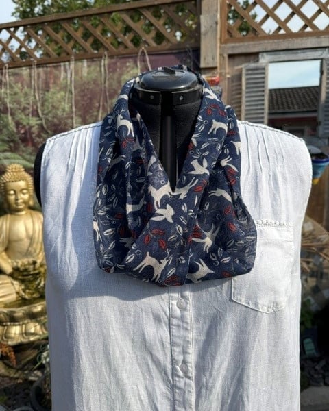 Upcycled Woodland Infinity Scarf - Navy Animal Print Cowl
