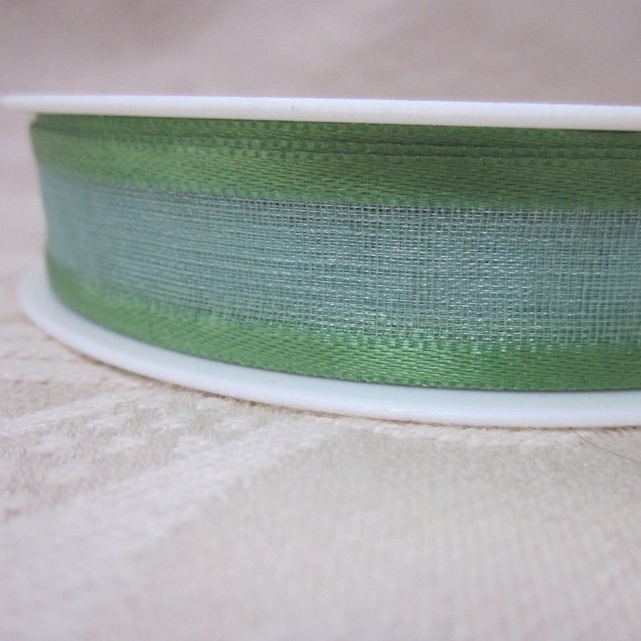 25m Spool Sheer Leaf Green 15mm Ribbon