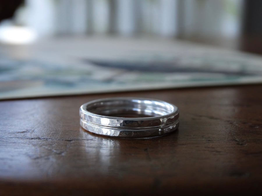 Silver stacking rings - hammered silver rings - recycled sterling silver 