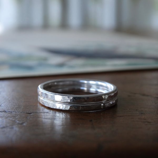 Silver stacking rings - hammered silver rings - recycled sterling silver 