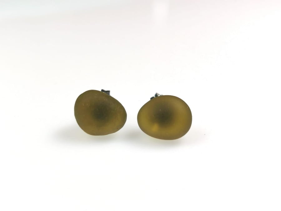 Olive green seaglass stud earrings