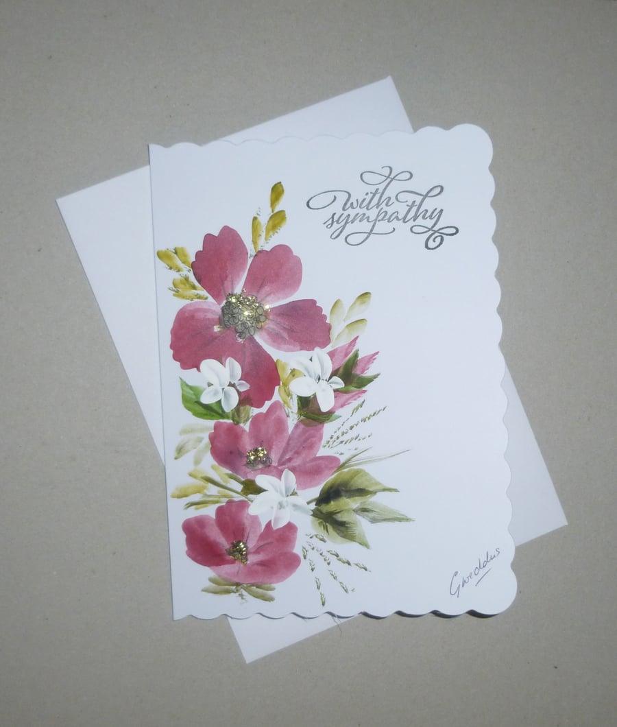 original art hand painted Sympathy card ( ref FA 165 B4 )