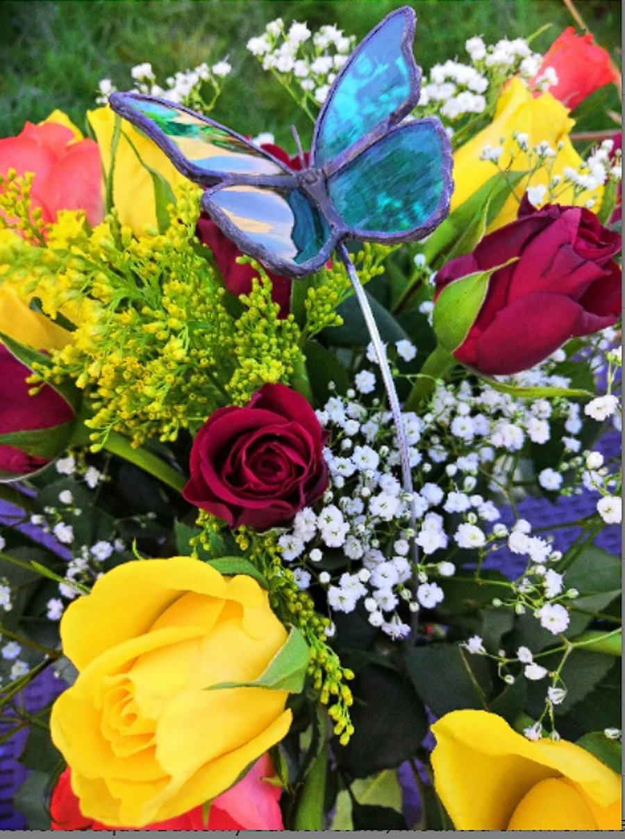 Stained Glass Wedding Bouquet Butterfly mounted on wire