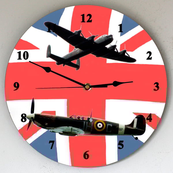 WW2 Aircraft on large (28cm dia) wall clock sent Post Free