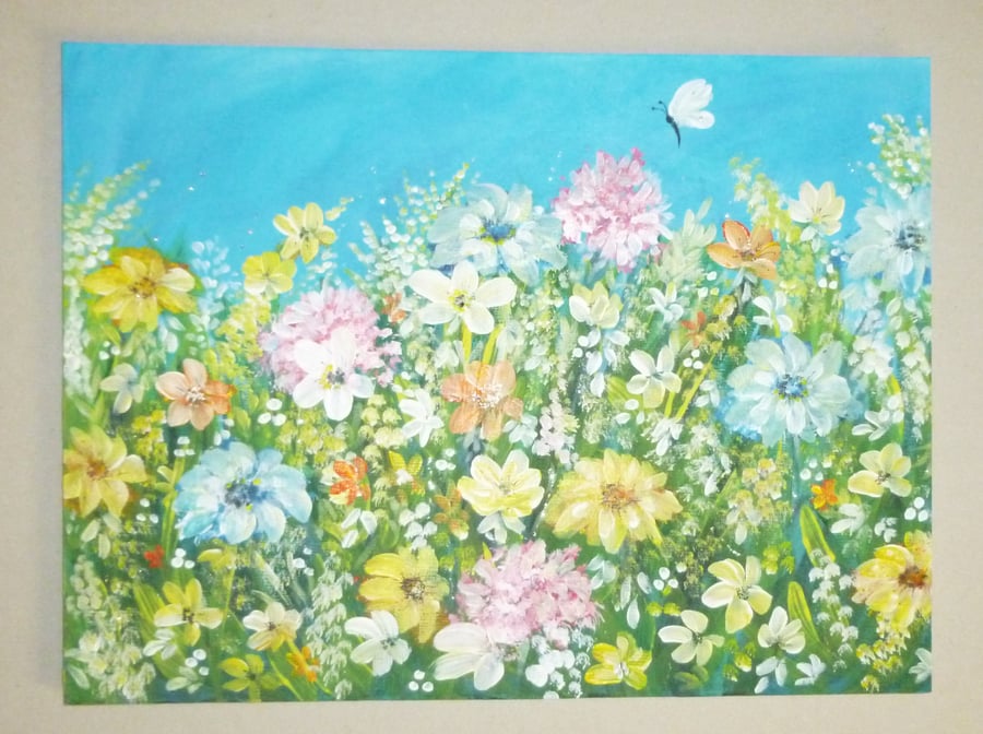 original art acrylic floral flower painting ( ref FA 400 H1 )