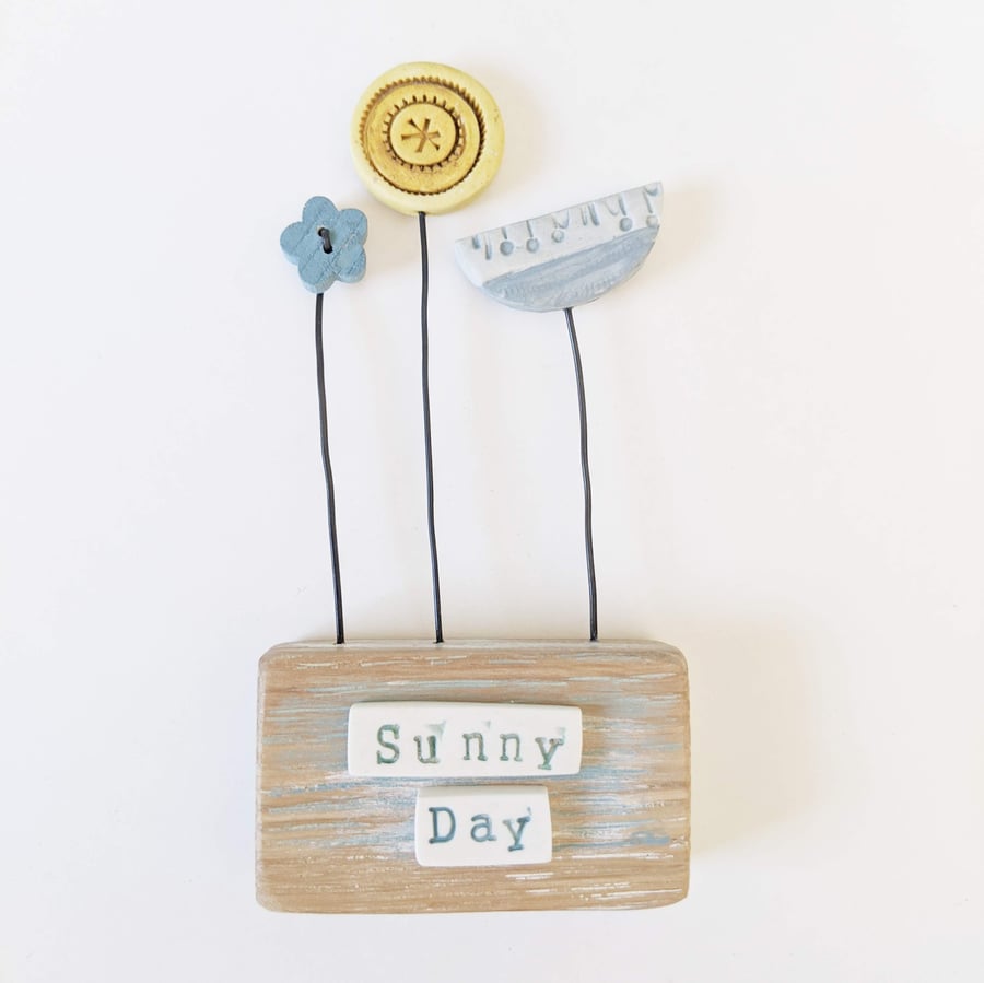 Clay Sunshine Garden in a Painted Wood Block 'Sunny Day'