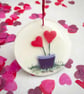 Flower Pot Hearts - hand painted fused glass decoration