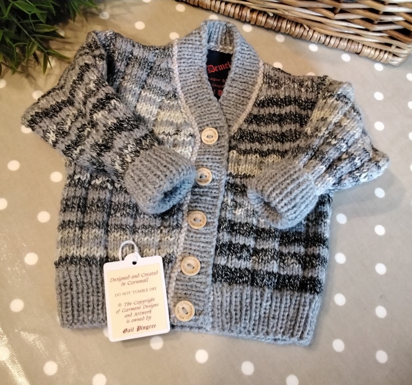 Luxury Baby Boys Designer Hand knitted Cardigan with wool & Cotton 6 - 12 months