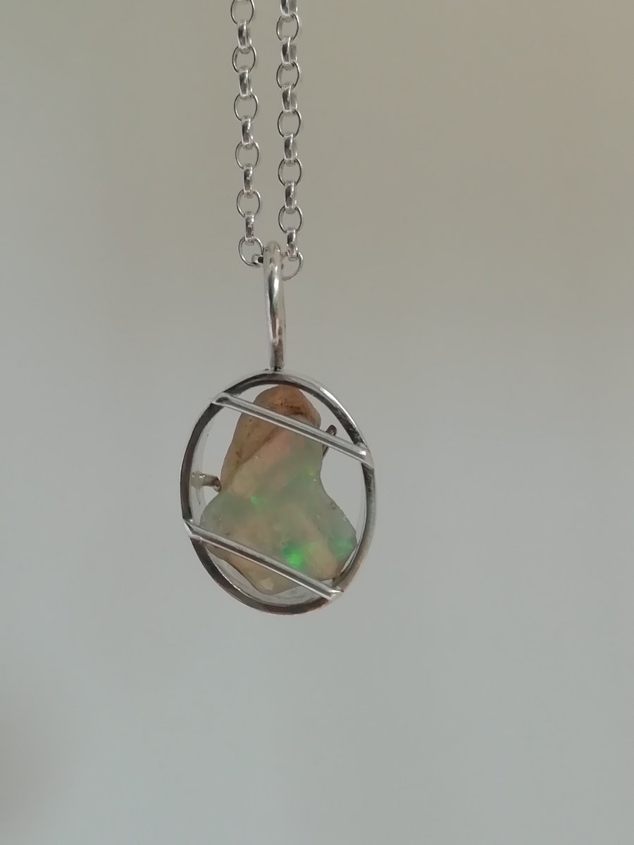 Raw Opal in an Oval Necklace