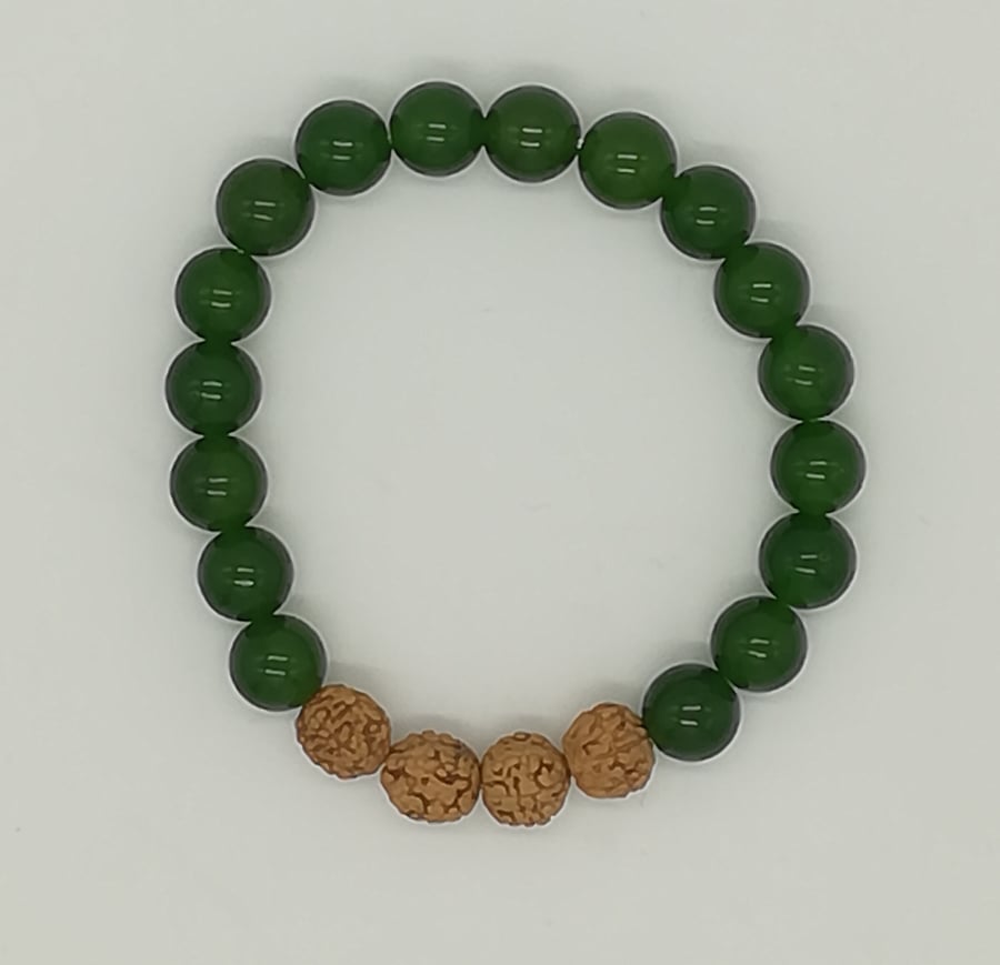 Handmade Jade and Rudraksha bead Stack Bracelet-good luck charm, prosperity