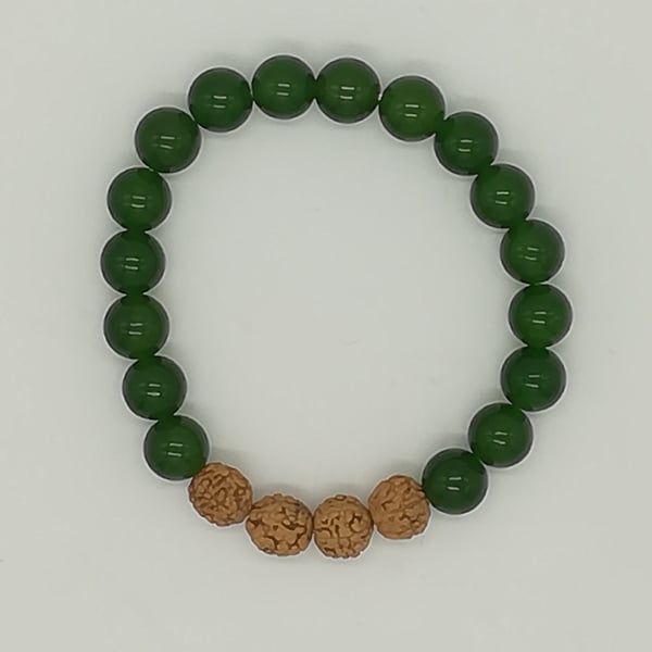 Handmade Jade and Rudraksha bead Stack Bracelet-good luck charm, prosperity