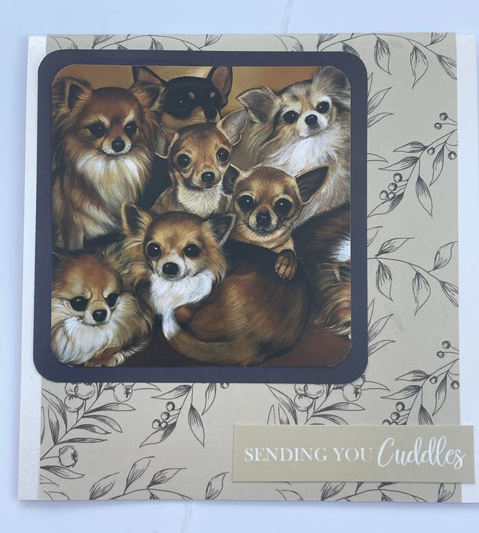 Sending you cuddles Chihauhau puppies greetings card
