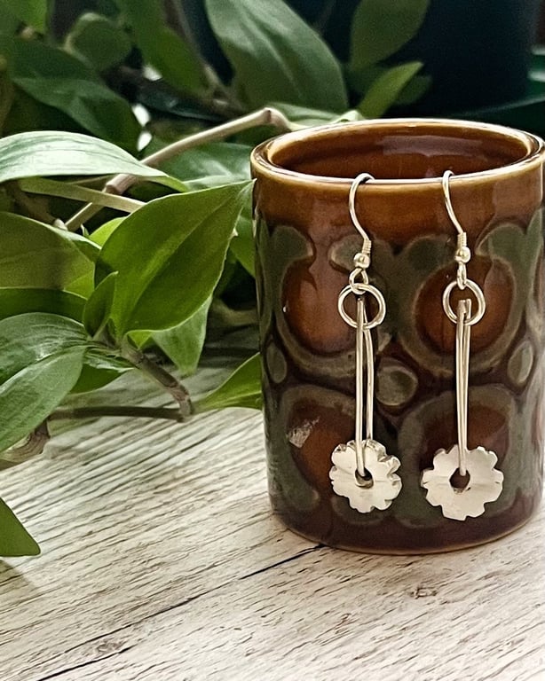 Handmade Solid Silver Flower Drop Earrings - Summer Seconds